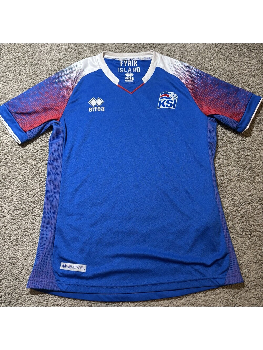 Errea Iceland National Soccer Jersey Mens Large Blue 2018 World Cup KSI Home